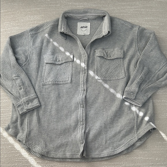 aerie Tops - Aerie Gray Waffle Knit Button-Up Shirt